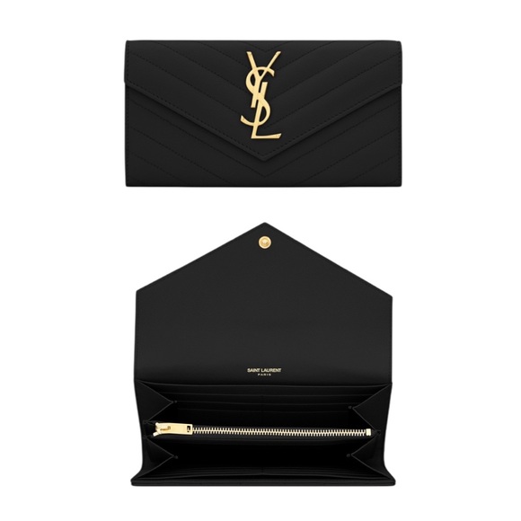New BNIB Authentic YSL SAINT LAURENT Long Flap Wallet In Grain Embossed Leather. - Picture 1 of 12